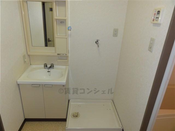 独立洗面台&nbsp;洗面台真正面からの脱衣所風景です。