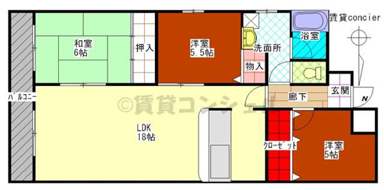 間取り&nbsp;リビング驚愕の１８帖。カウンターキッチン。