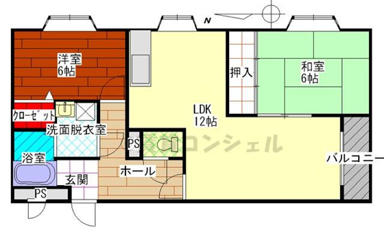 間取り&nbsp;リビング広い２ＬＤＫ