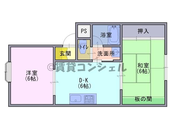 間取り&nbsp;２ＤＫぐらいの広さが有りがたい。各部屋６帖です。