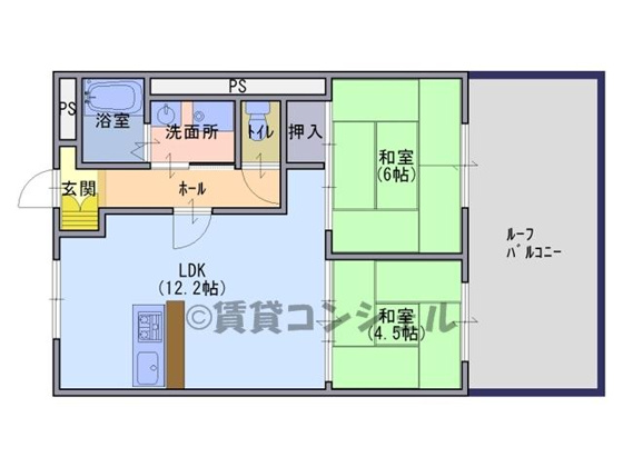 間取り&nbsp;ルーフバルコニー付き２ＬＤＫ。カウンターキッチンです。