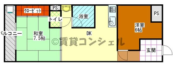 間取り&nbsp;手前洋室は完全独立で使いやすい。２ＤＫ物件です。